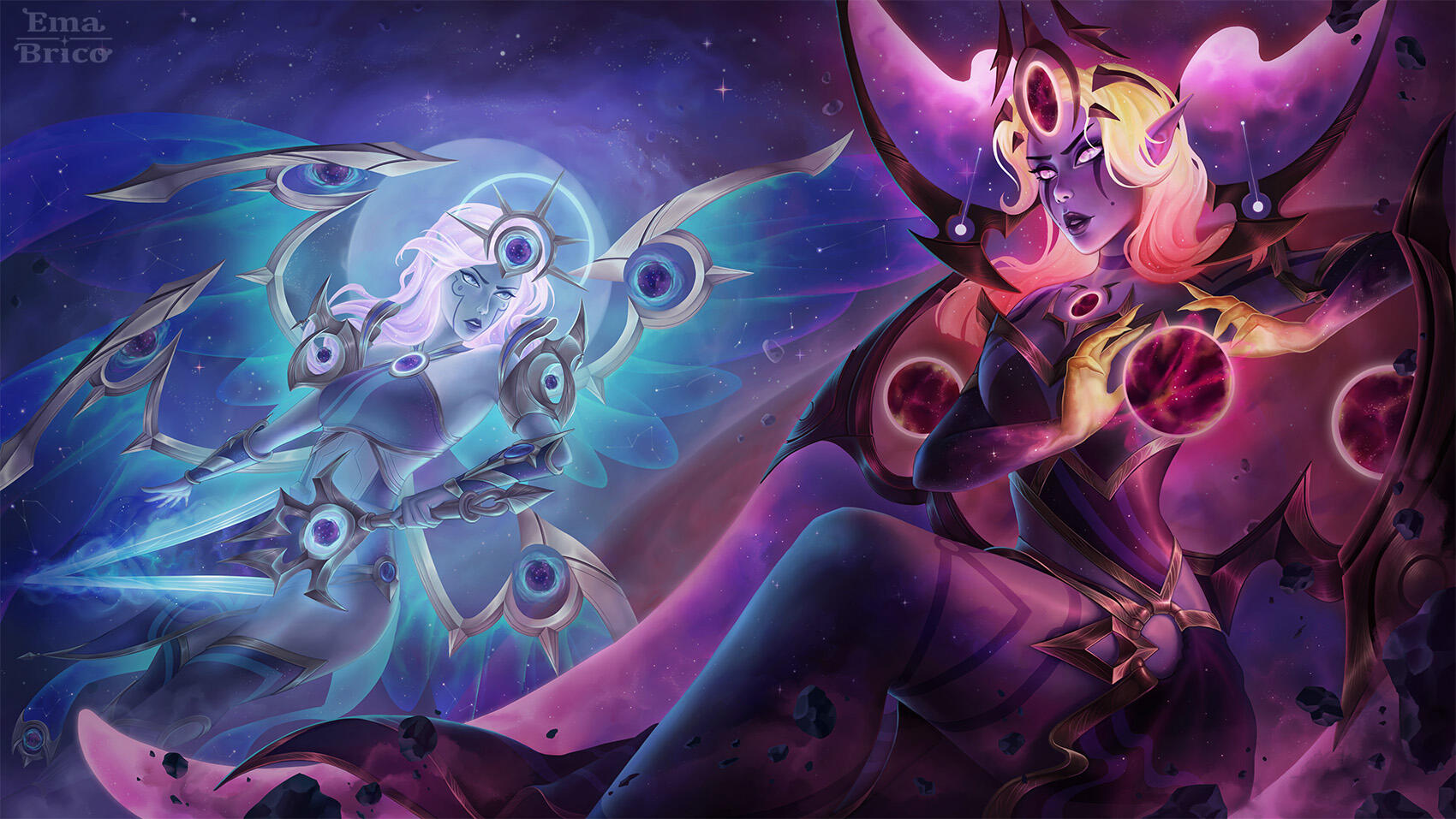 Dark Cosmic Morgana and Cosmic Kayle - League of Legends Fan Art